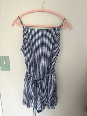Caroline Constas Navy & White Gingham Tie-Waist Romper